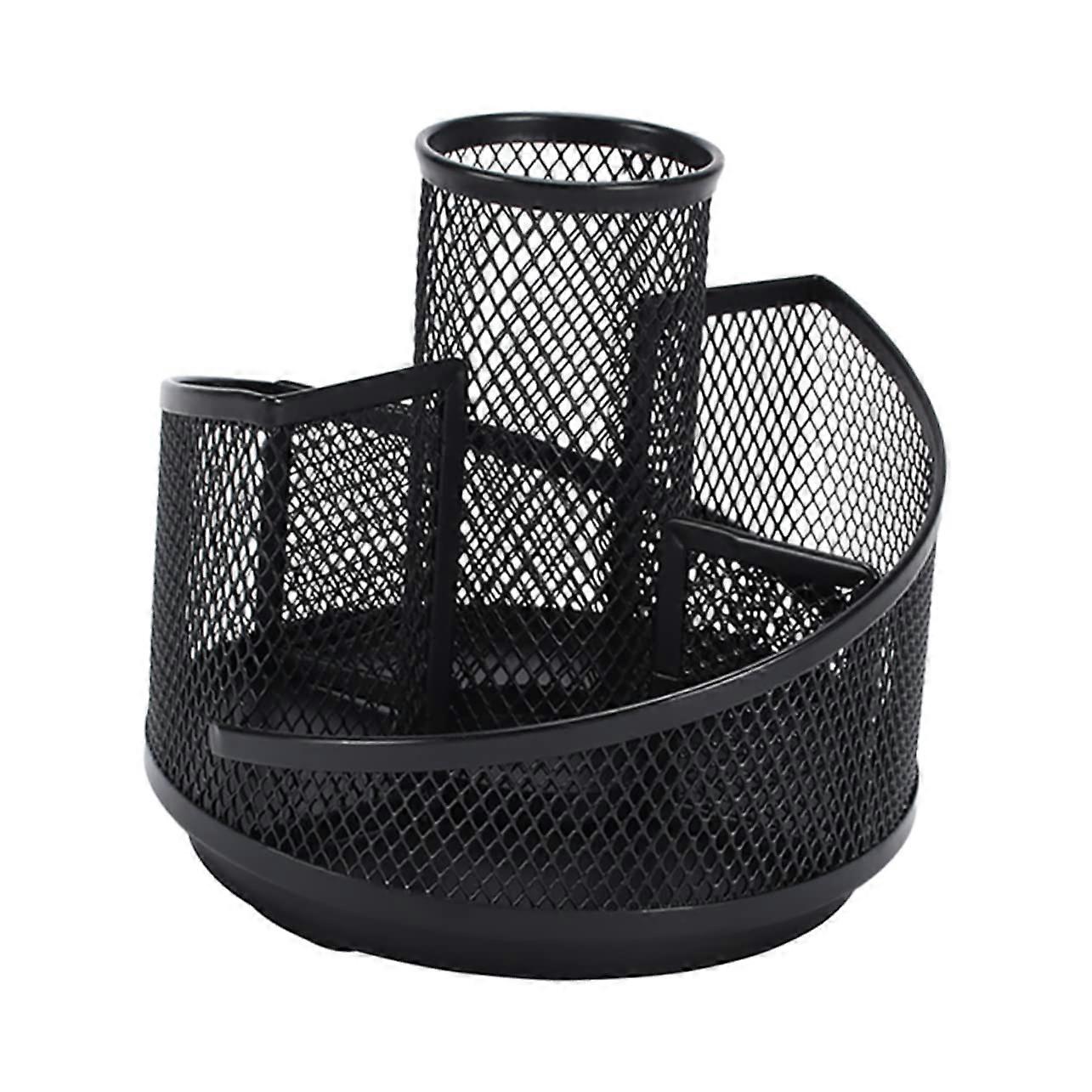 Rotating Metal Pen Holder - Sturdy Desk Organizer with Stable Base, Smooth Surface, Lightweight, Classic Black Design for Office and Home