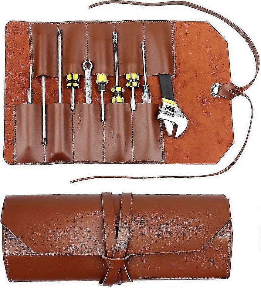 Tool Roll Leather Bag Pouch,multi-purpose Canvas Tool Roll,?wrench Roll Pouch, Roll Up Tool Bag,?tool Organisers,10 Pockets Multi SZRH A-V