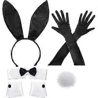 Hase Kostüm Set für Weihnachten & Ostern Cosplay, bestehend aus Ohr, Stirnband, Kragen, Fliege, Manschetten, Handschuhen, Schwanz