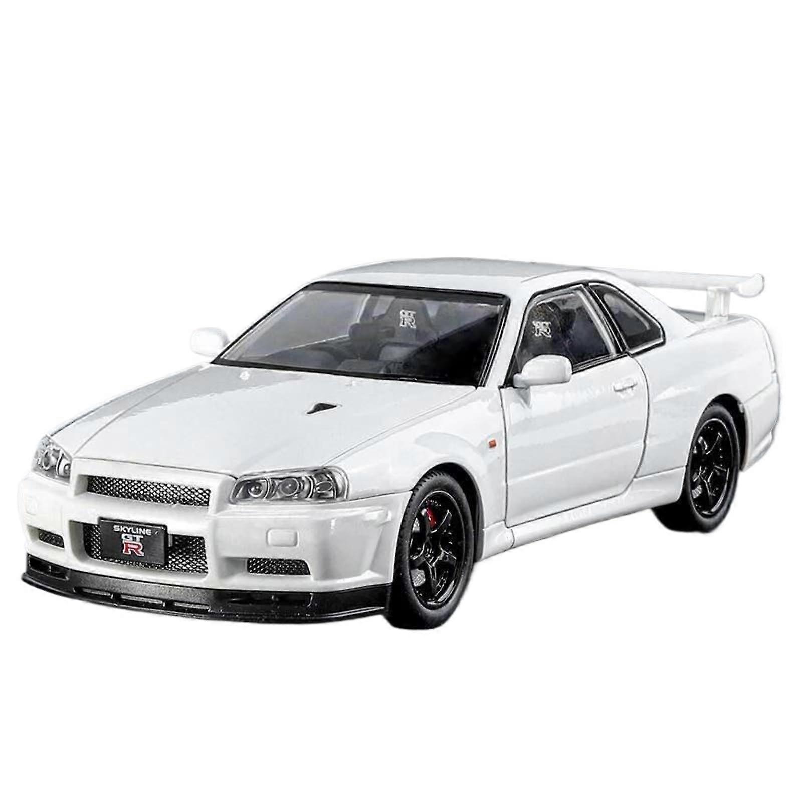 GTR R34 Skyline 1:24 Scale Diecast Model Car with Sound and Light Pullback Action Collectible White Box