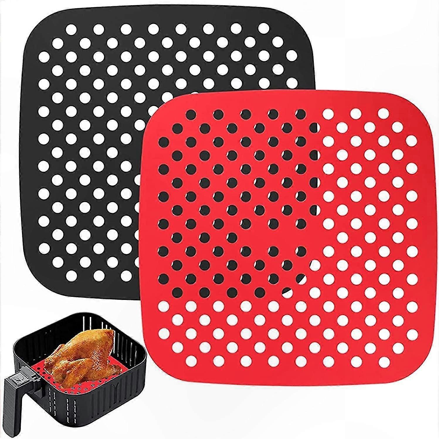 2-Pack Silicone Air Fryer Liners, Non-Stick Parchment Paper Sheets for Square 18.6cm Fryers