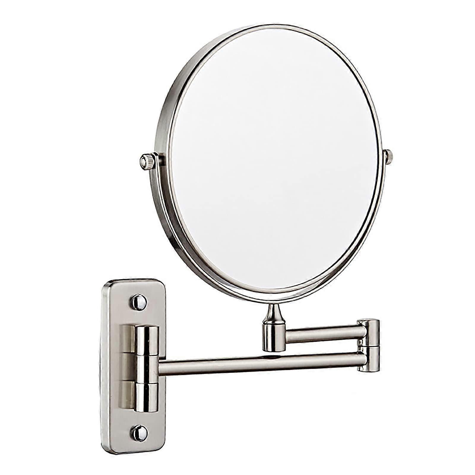 Double-Sided Cone Mirror, 3X Magnification, Wall-Mounted Folding Makeup Mirror, 360 Degree Rotating Silver Bathroom Mirror