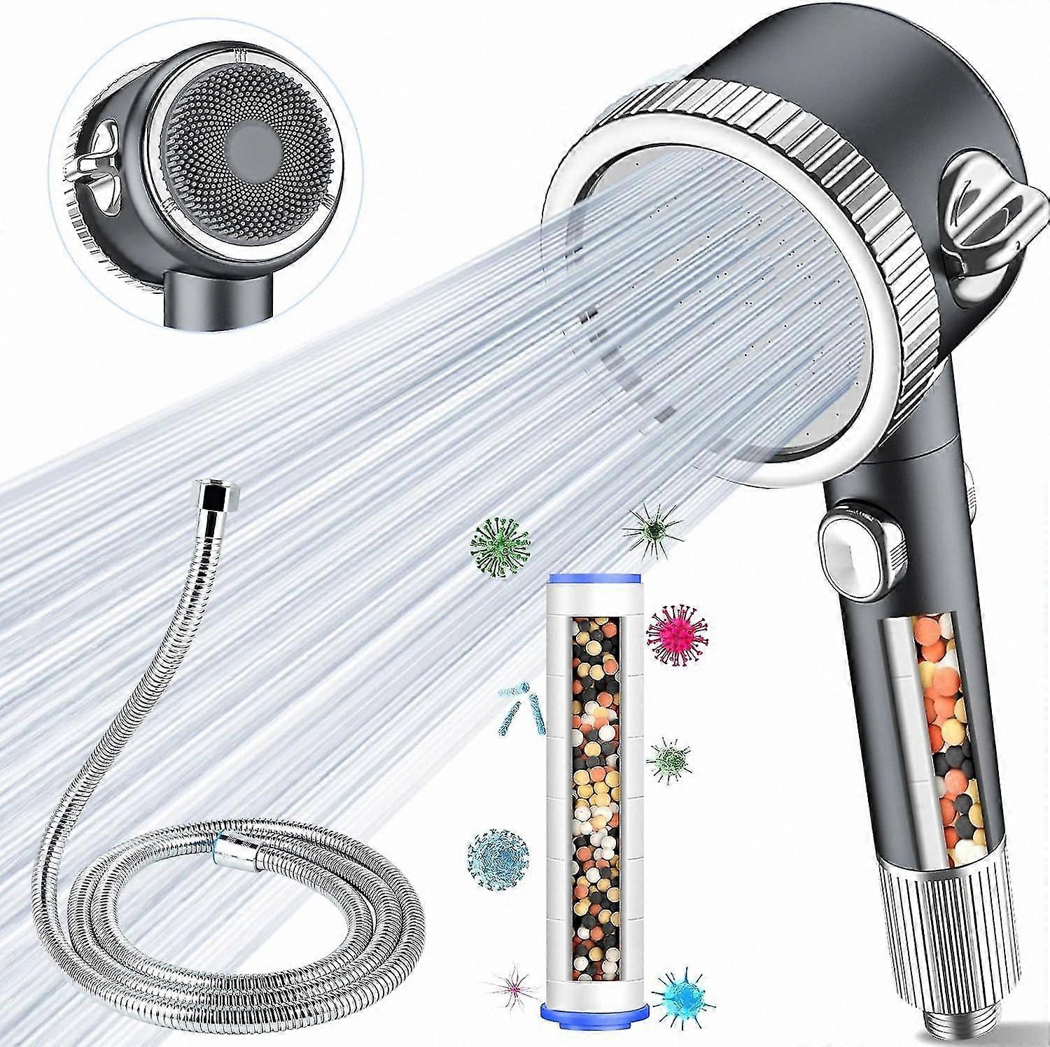 High-Pressure Handheld Shower Head with 3 Spray Modes, ABS Material, Gray and White, Includes Replaceable Filter