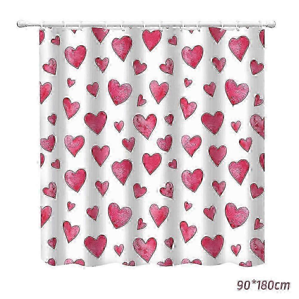 ستارة دش القلب لعيد الحب - ديكور حمام بوليستر مقاوم للماء مع 12 حلقات معدنية