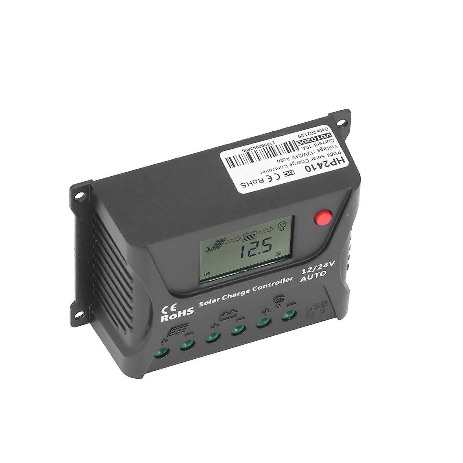 PWM Solar Charge Controller 12V/24V Auto 10A Black IP30 Waterproof