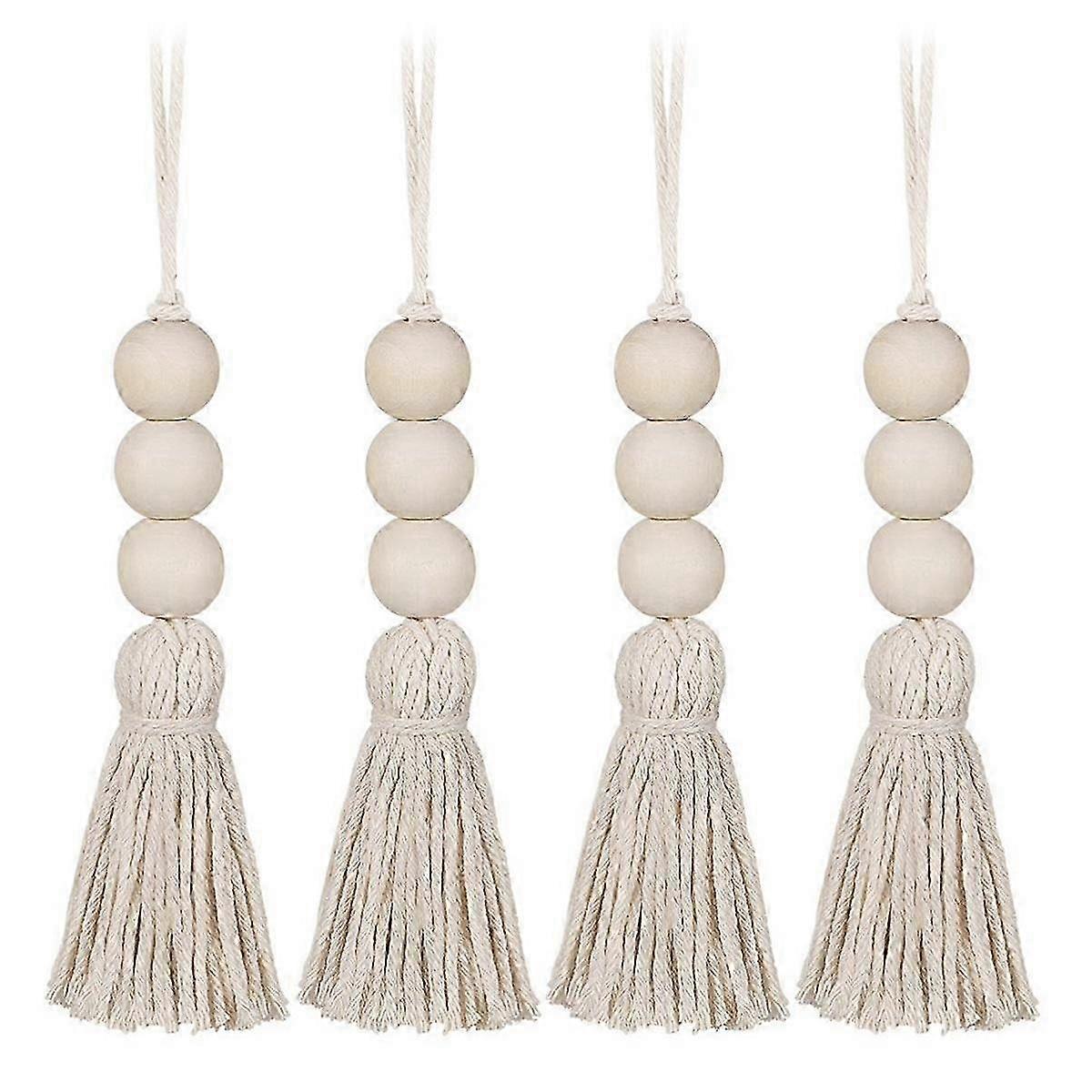 Wood Bead Garlands,Farmhouse Beads Tassels, Rustic Country Decor Prayer Beads for Home Door Knob Decor(4Pcs)