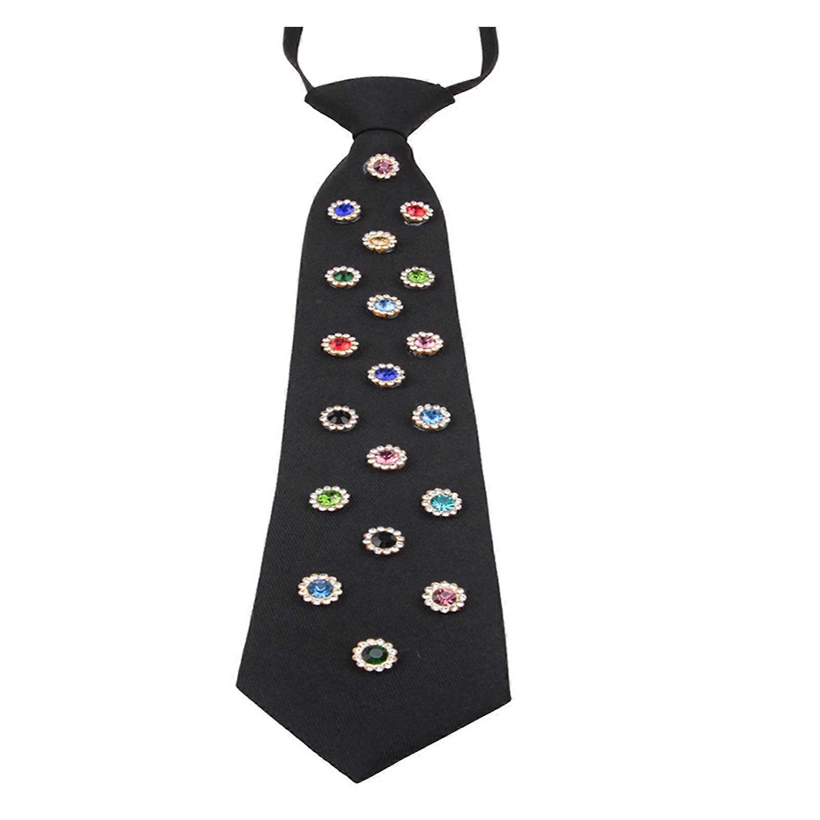 Adjustable Two-Level Necktie Sparkling Crystal Flower Pattern Lightweight Polyester For Daily Wear Multicolor