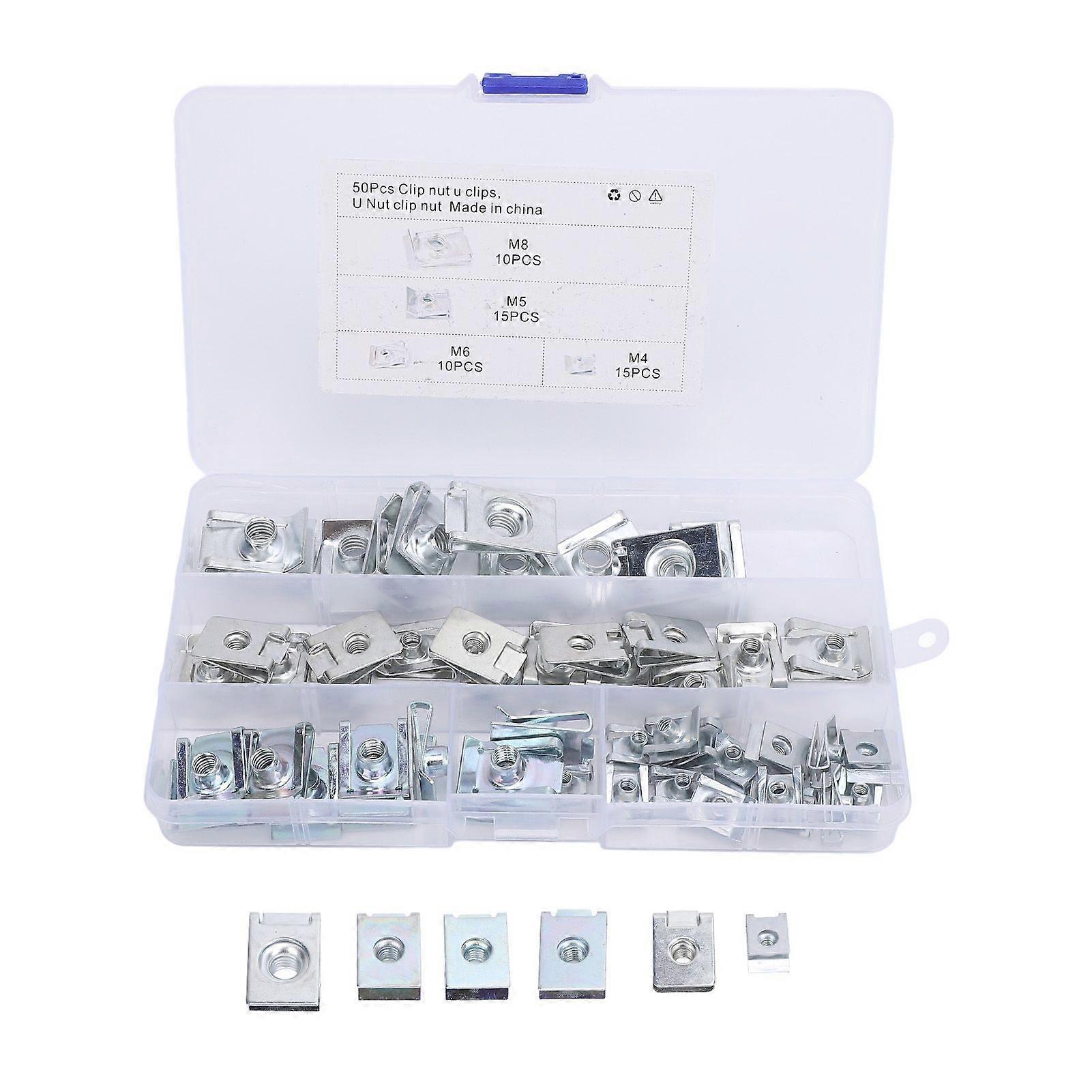50PCS Car U Clips 65 Manganese M4 M5 M6 M8 U Shaped Nut Assortment Set for Car Motorcycle Dash Door Panel Interior