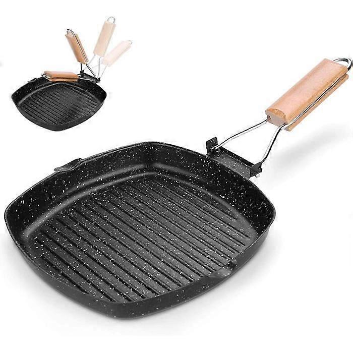 Induction Grill Pan with Folding Handle, Non-Stick and Anti-Scratch Coating, Pan Suitable for All Stoves, 24*24cm