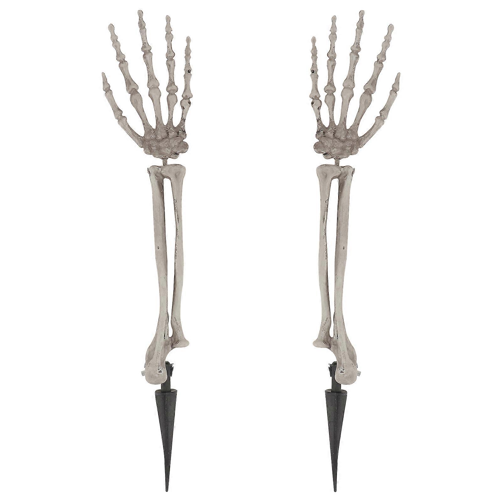 Ground Inserted Skeleton Arm Prank Toys for Halloween Decoration Crafted in Hand Bone Shape for Haunted House Events in White Color 2Set