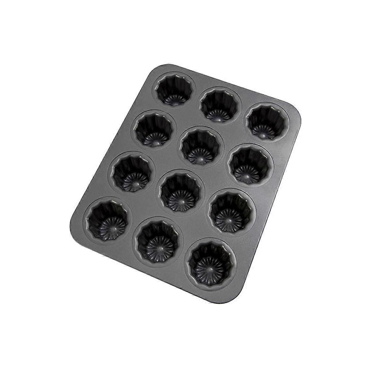 12-Cavity Canele Mold Cake Pan Non-Stick Canele Muffin Bakeware Cupcake Pan for Oven Baking Pudding