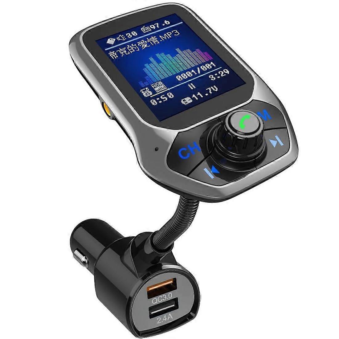 Bluetooth FM Transmitter - Color Screen, QC 3.0 Dual USB, TF & U Disk Support(Black)
