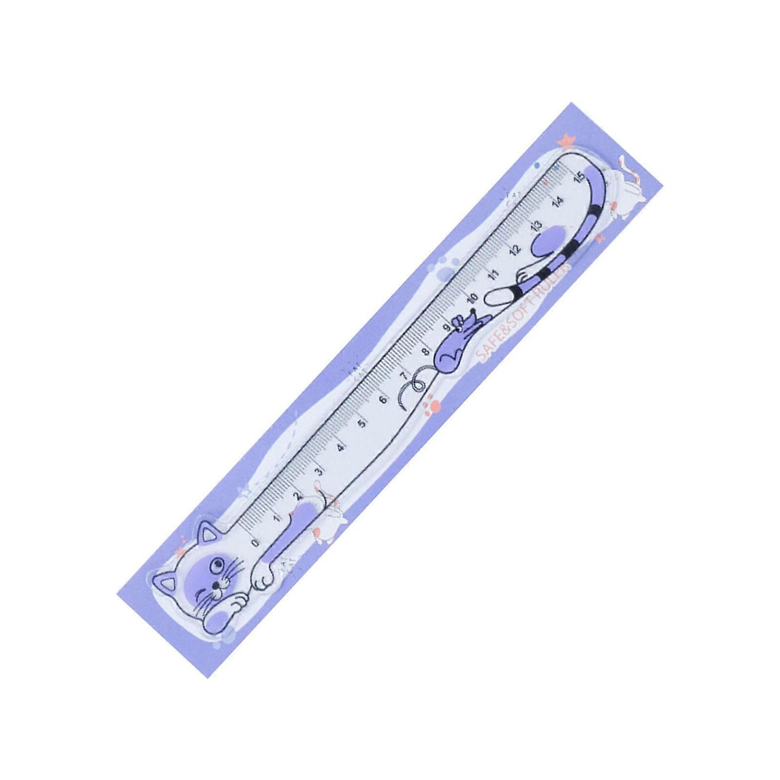 15cm Lovely Cats Ruler Soft Ruler with Clear Scale Straight Ruler Measuring Tool for Drawings Purple