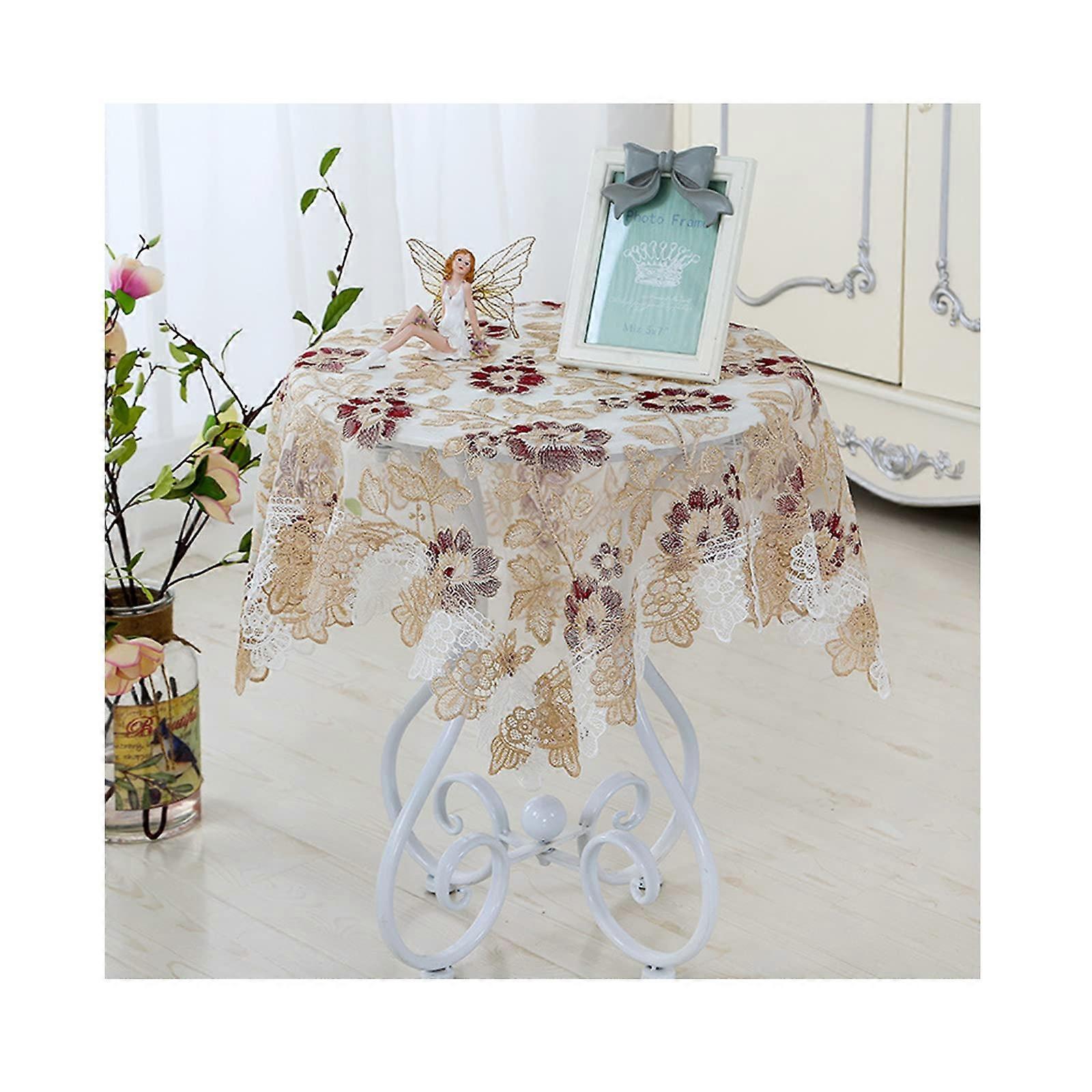 Floral Embroidered Tablecloth - Macrame Fabric Table Cover for Dining, Weddings, Parties - 150x150cm & 130x130cm Options