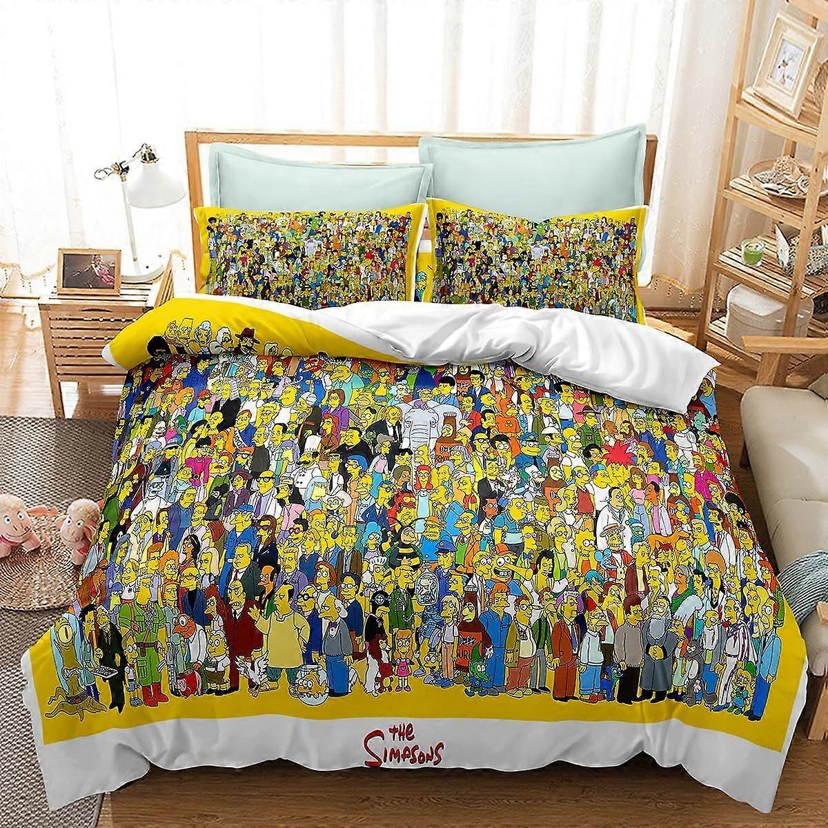 3PCS Påslakan Set Sängkläder Set Ultra Mjuk Andningsbar Simpsons 3D-tryckt Microfiber Täcke Överdrag Täcke Set, med 2 örngott 140x200cm
