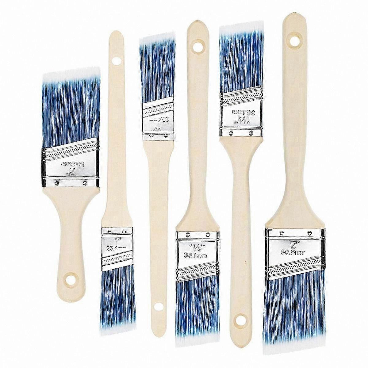 Wood Handle Paint Brushes, 6-Pack, 1" to 2" Sizes, Angled Design for Painting Projects