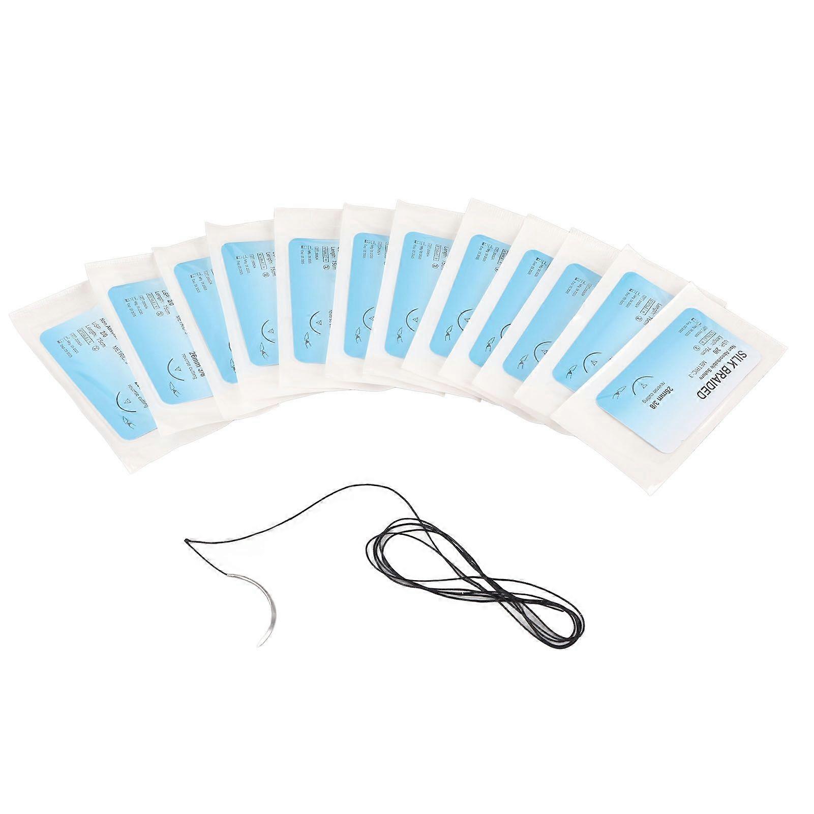 12pcs Suture Practice Thread Individual Package Silk Thread Suturing Set with Needle for Training 2/0