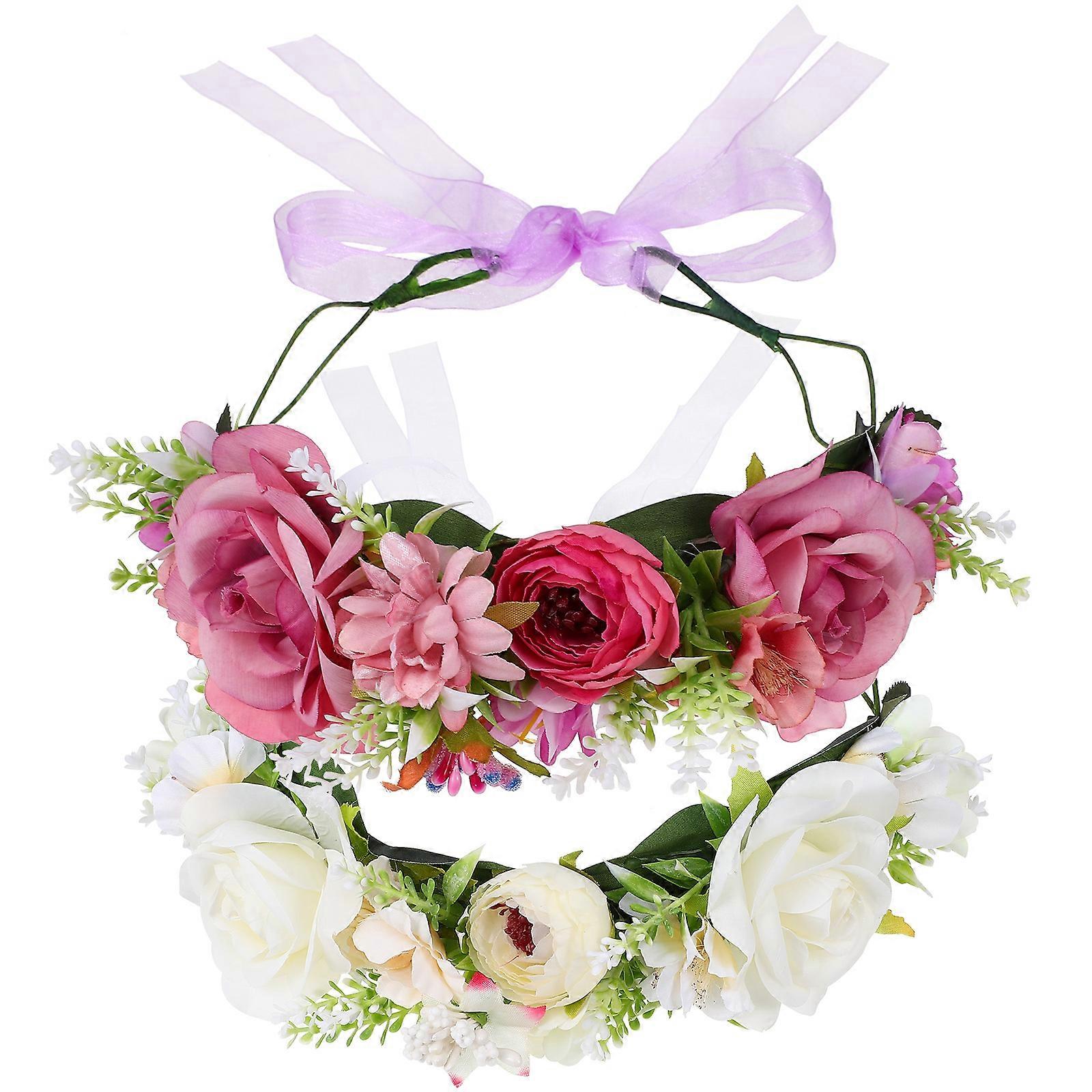 Flower Crown Handmade Hairband for Decor 2Pcs Assorted Color Cloth Material