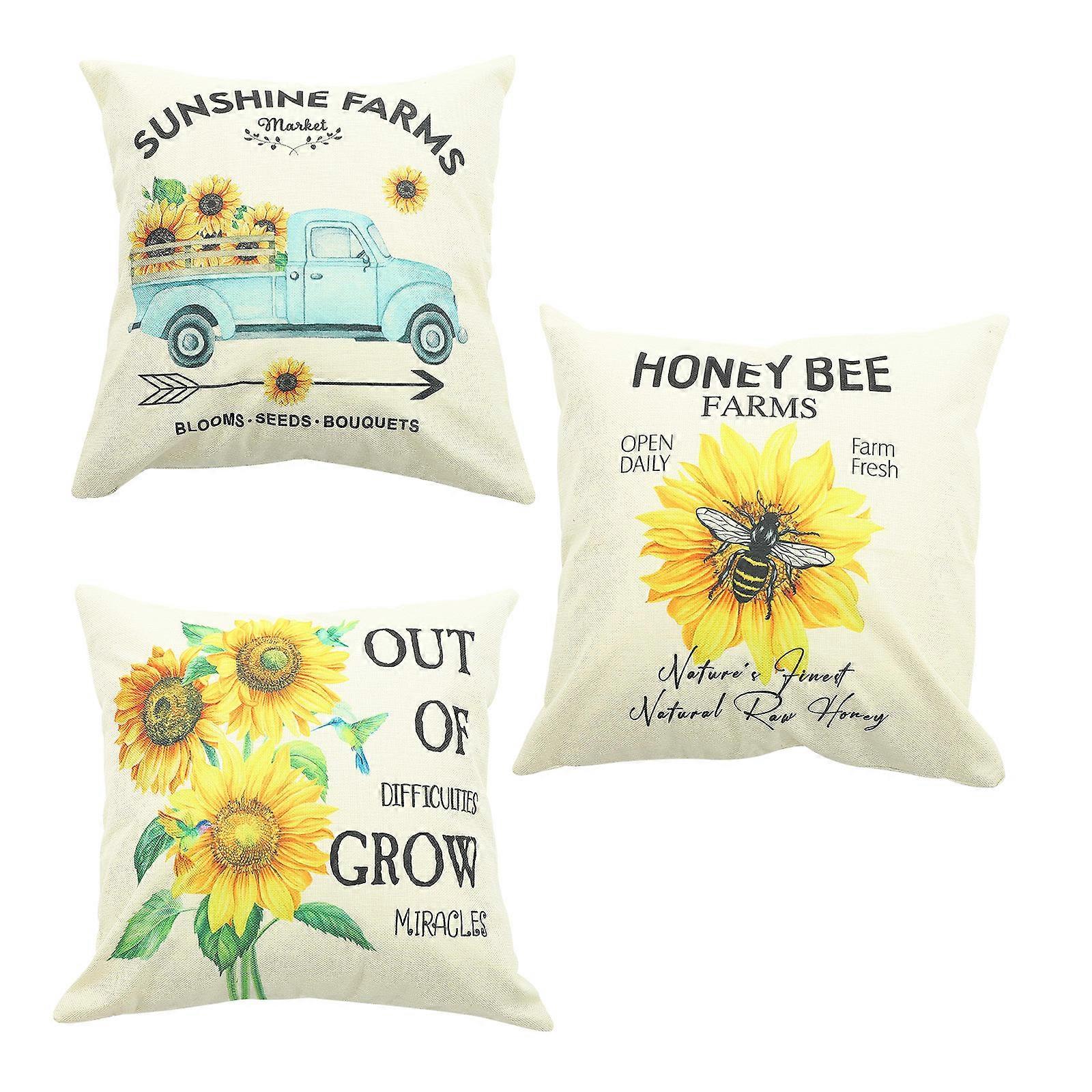 Throw Pillow Covers Square Room Beige Linen Decorative 3Set