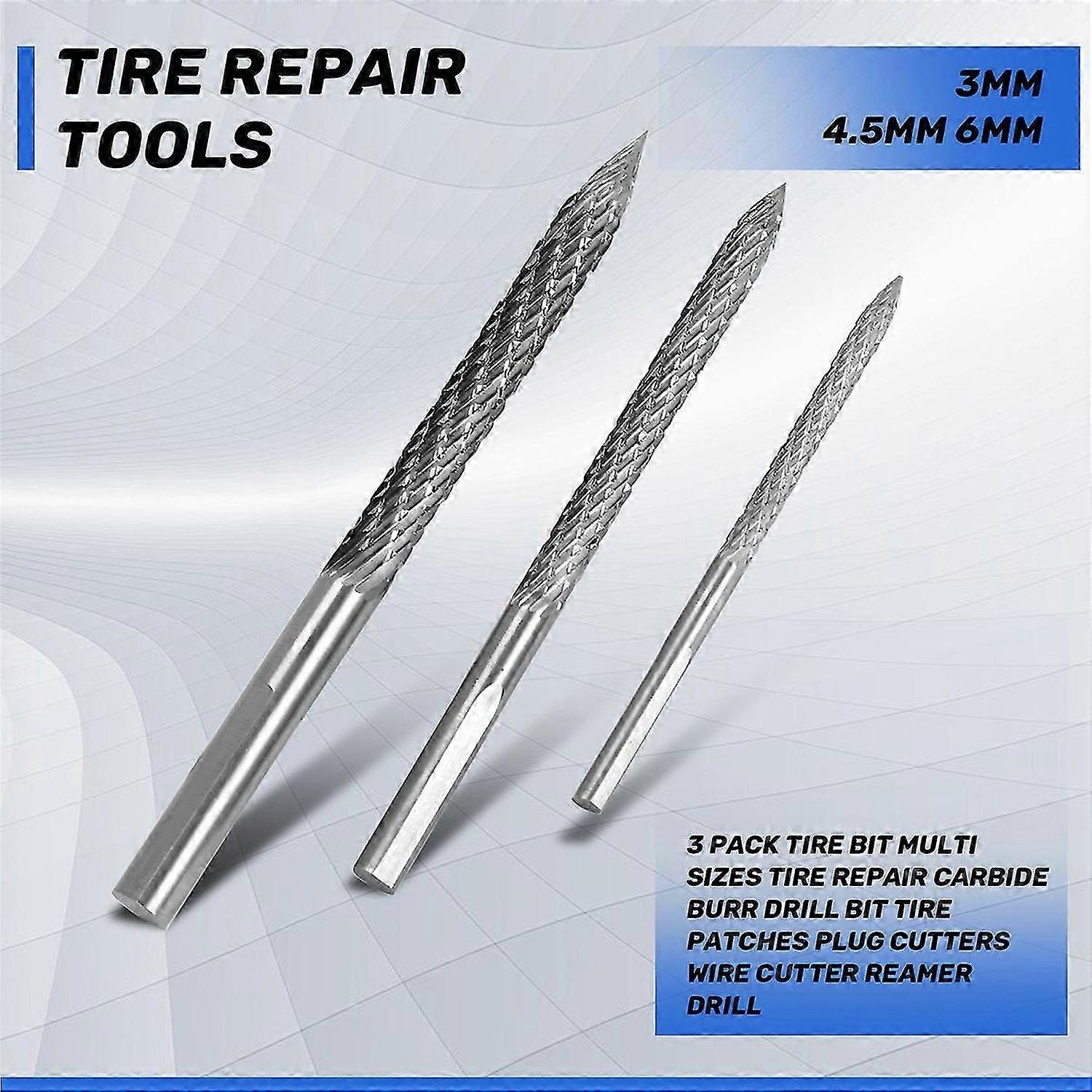 Tire Bit Multi Sizes Tire Repair Carbide Burr Drill Bit Tire Patches Plug Cutters Wire Cutter Reamer