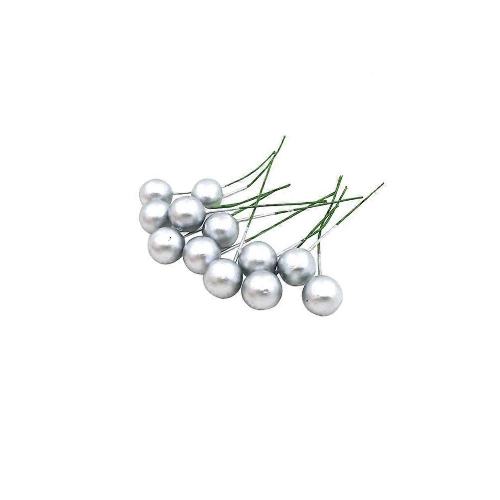 Fake Berries Cherry Stamens for Decoration 48Pcs Silver Package