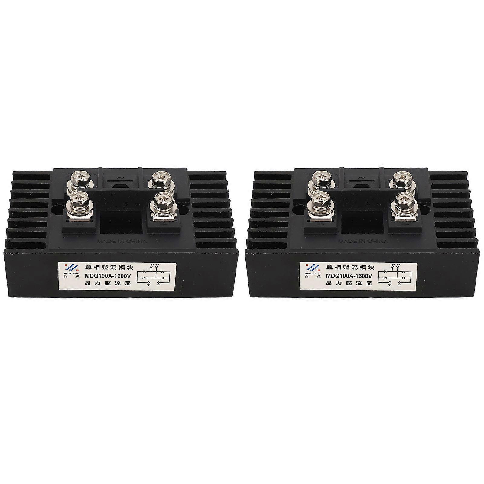 2pcs 100A 1600V Single Phase Bridge Rectifier 4 Terminal Current Converter Module Waterproof Black