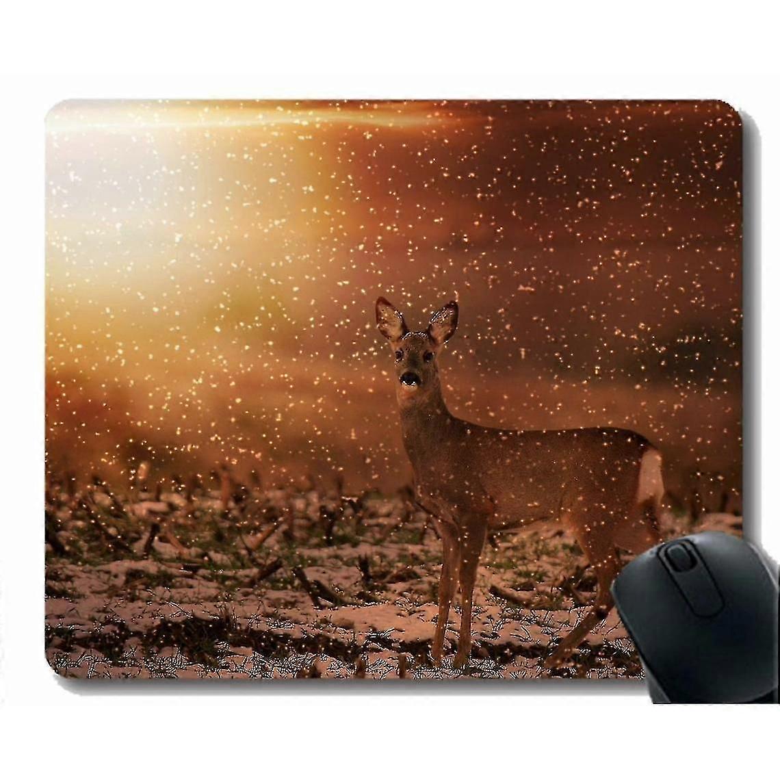 (220x180x3) Mouse Pad With Red Deer Field Meadow Edges