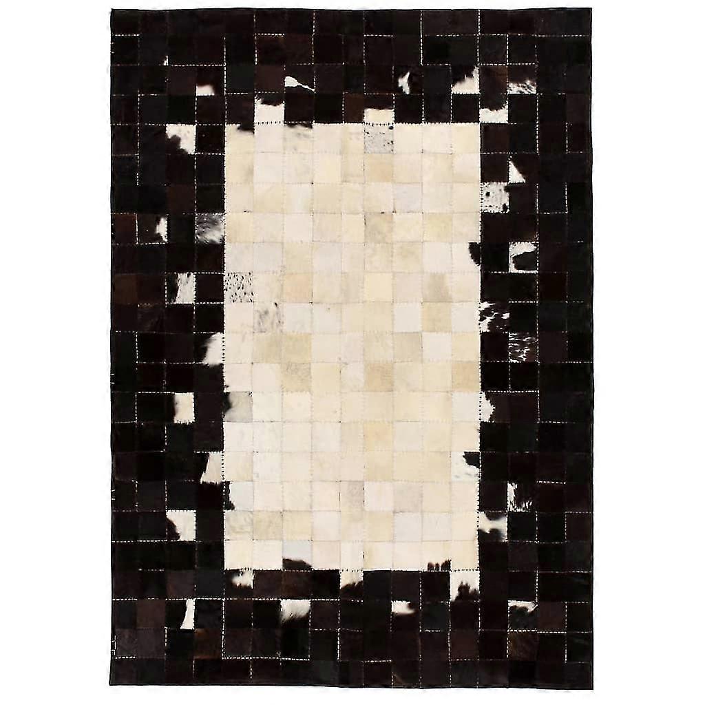 Rug Genuine Leather Patchwork 80x150 Cm Square Black/white