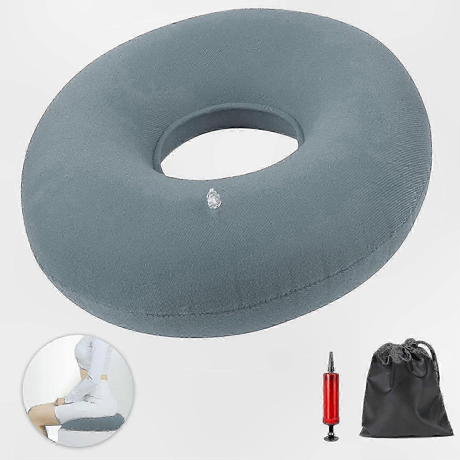 Orthopedic Inflatable Seat Cushion with Pump for Tailbone Pain Relief and Comfort (Gray)