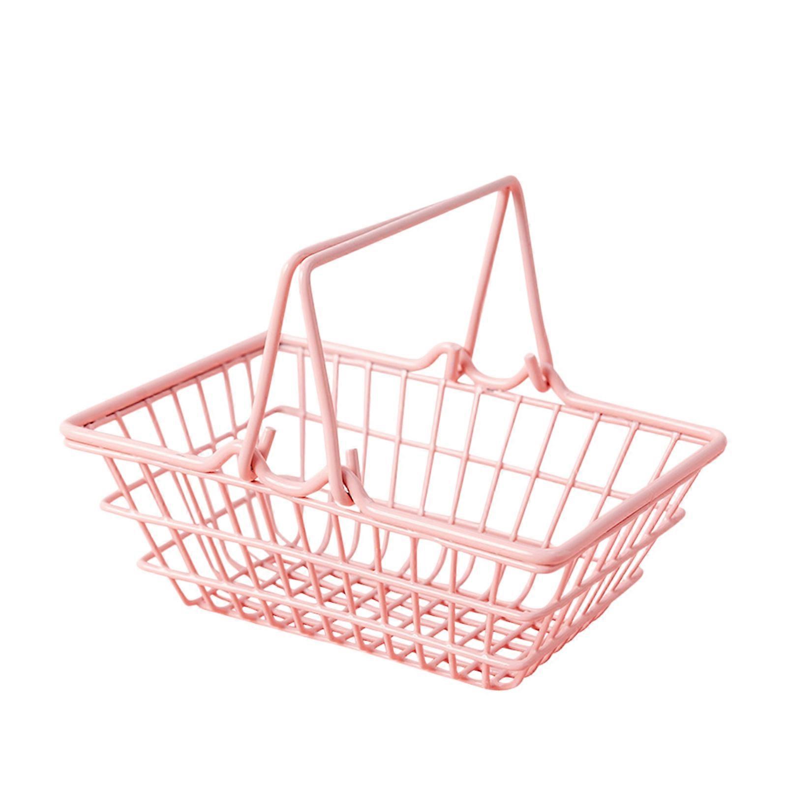 3Pcs Round Mini Shopping Basket With Simple Design For Household Item Use In Pink Color