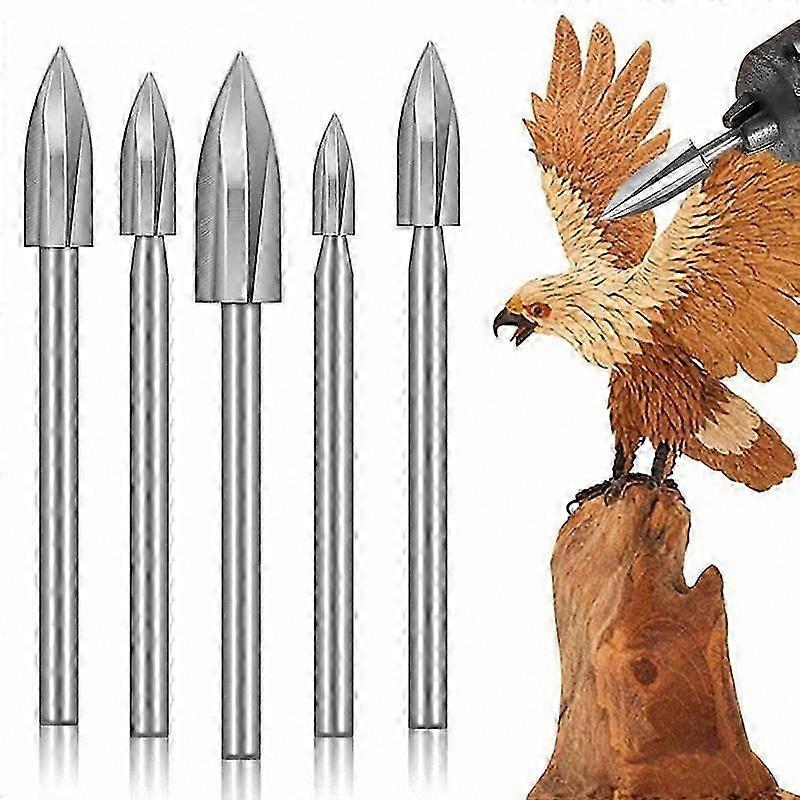 5-Piece Wood Carving Drill Bit Set, 1/8" Shank Rotary Tool Accessories for Engraving and DIY Projects
