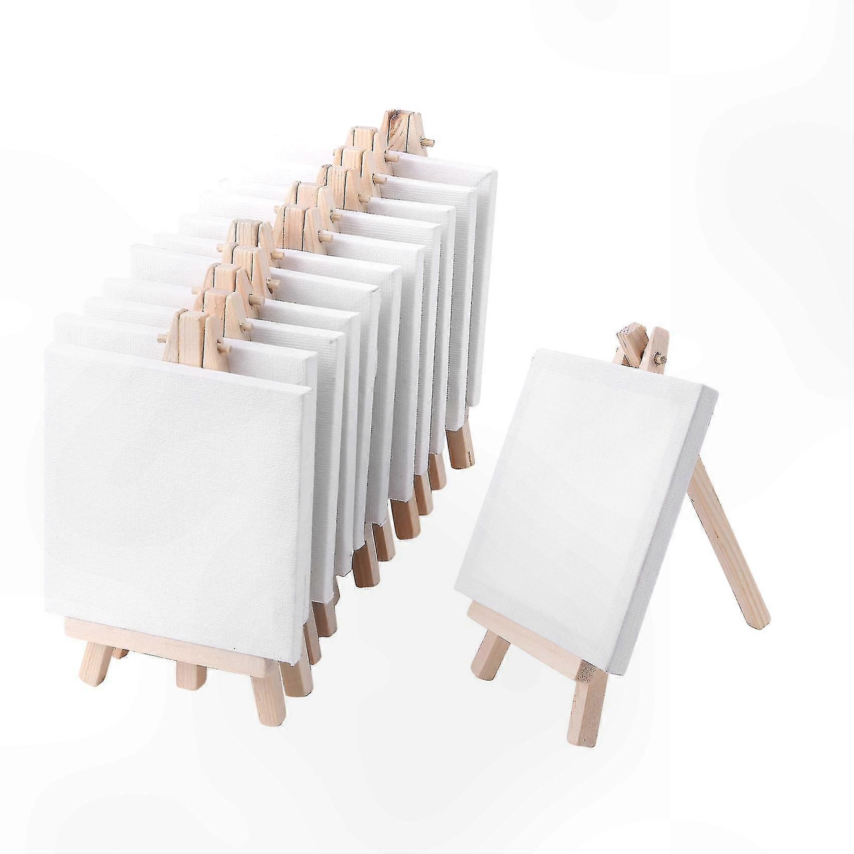 4x4 Inch Mini Canvas with 8x16cm Wood Easel for Art Displays and Crafts, 12-Piece Set