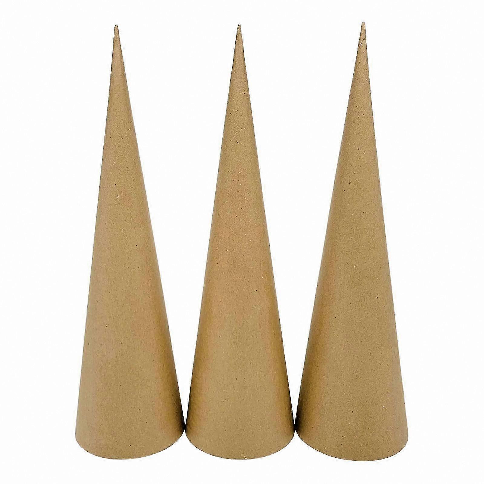 Set of 3 Paper Mache Cones for DIY Crafting Projects with Open Bottom Cardboard Design