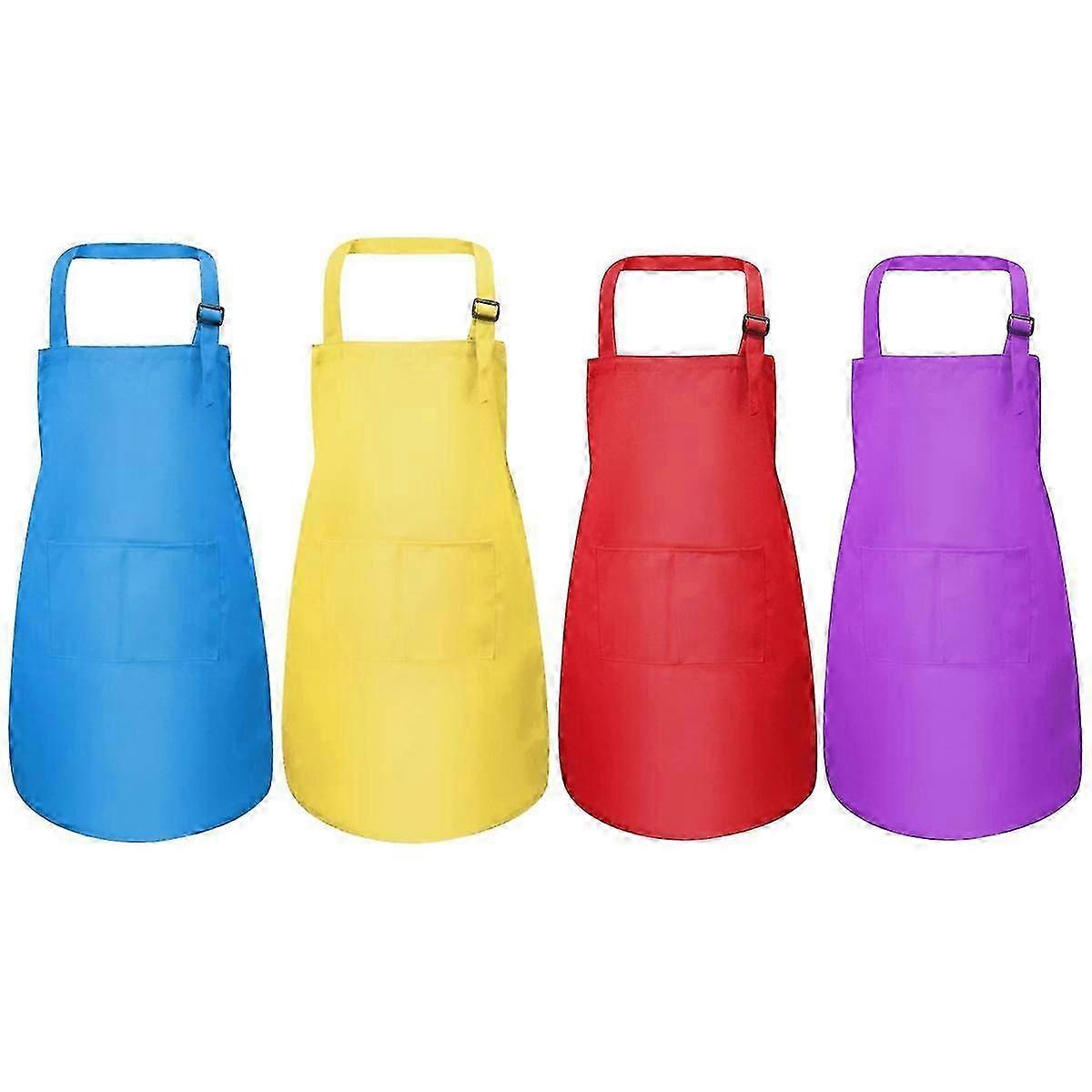 4 Pcs Kids Aprons Set, Boys Girls Adjustable Aprons with 2 Pockets, Children Chef Apron Toddler Bib Aprons for Cooking Crafting Painting Baking (7-13