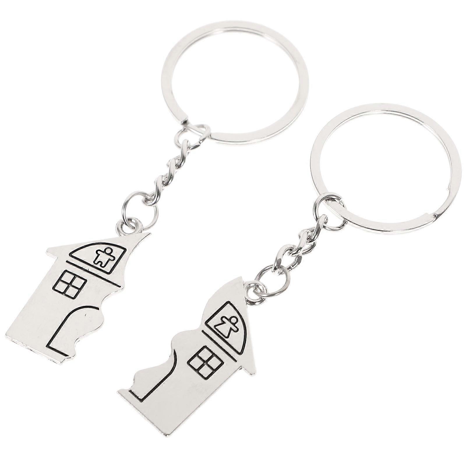 Couple House Keychains Set for Decoration Alloy Plating Silver 2Pcs Key Rings
