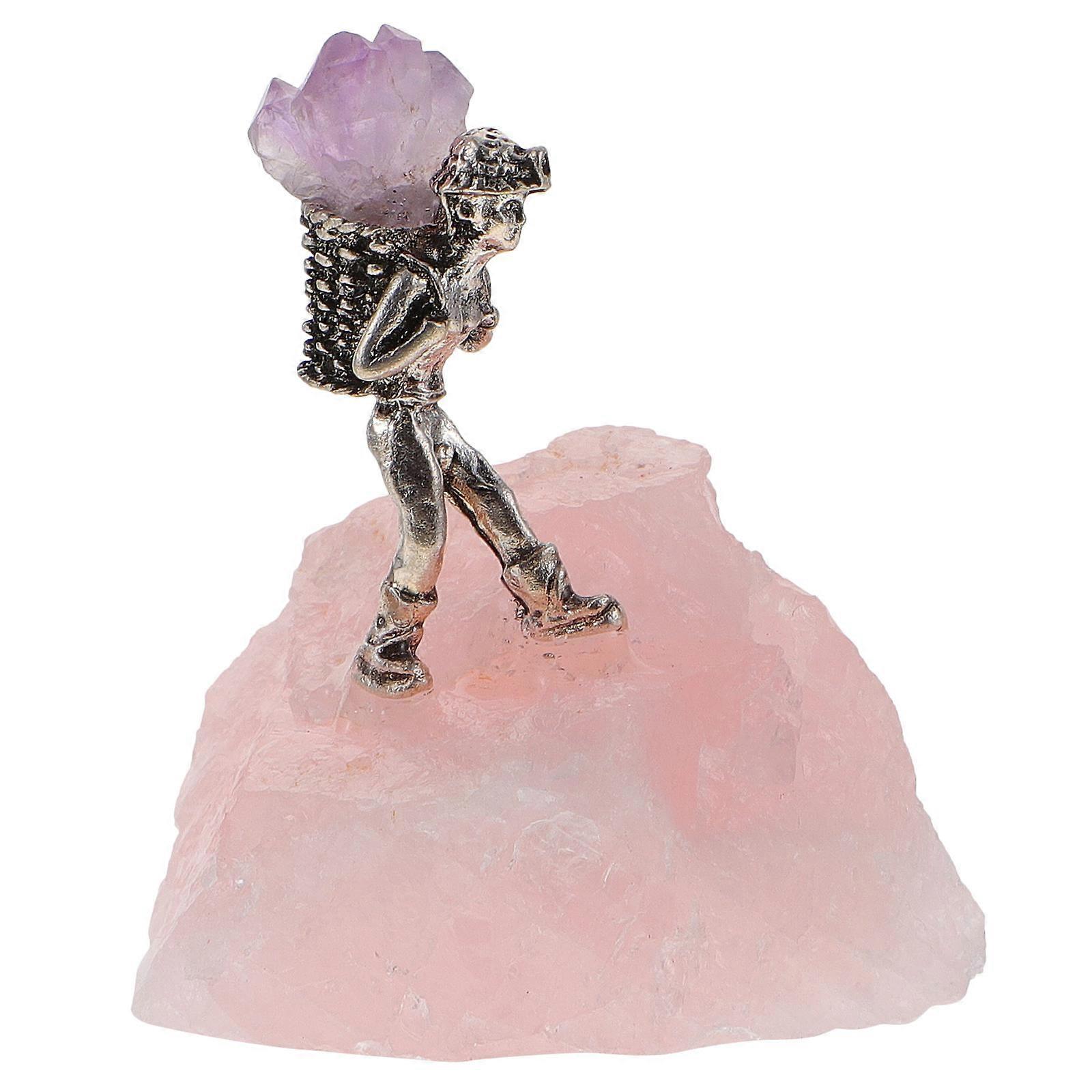 Crystal Stone Miner Back Basket Decorative Crystal Cluster 3Pcs Set