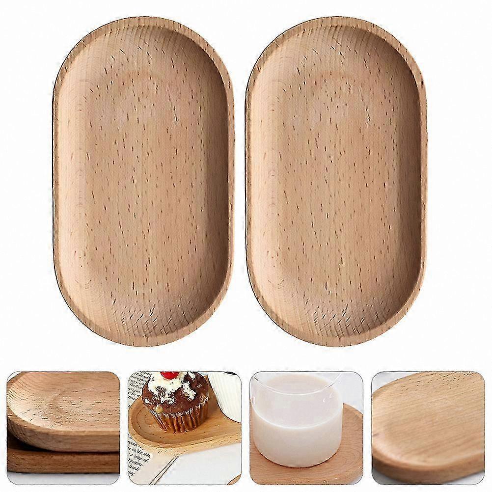 Set of 2 Wooden Oval Trays for Home Dining Use Natural Tableware Decorative Serving Plates