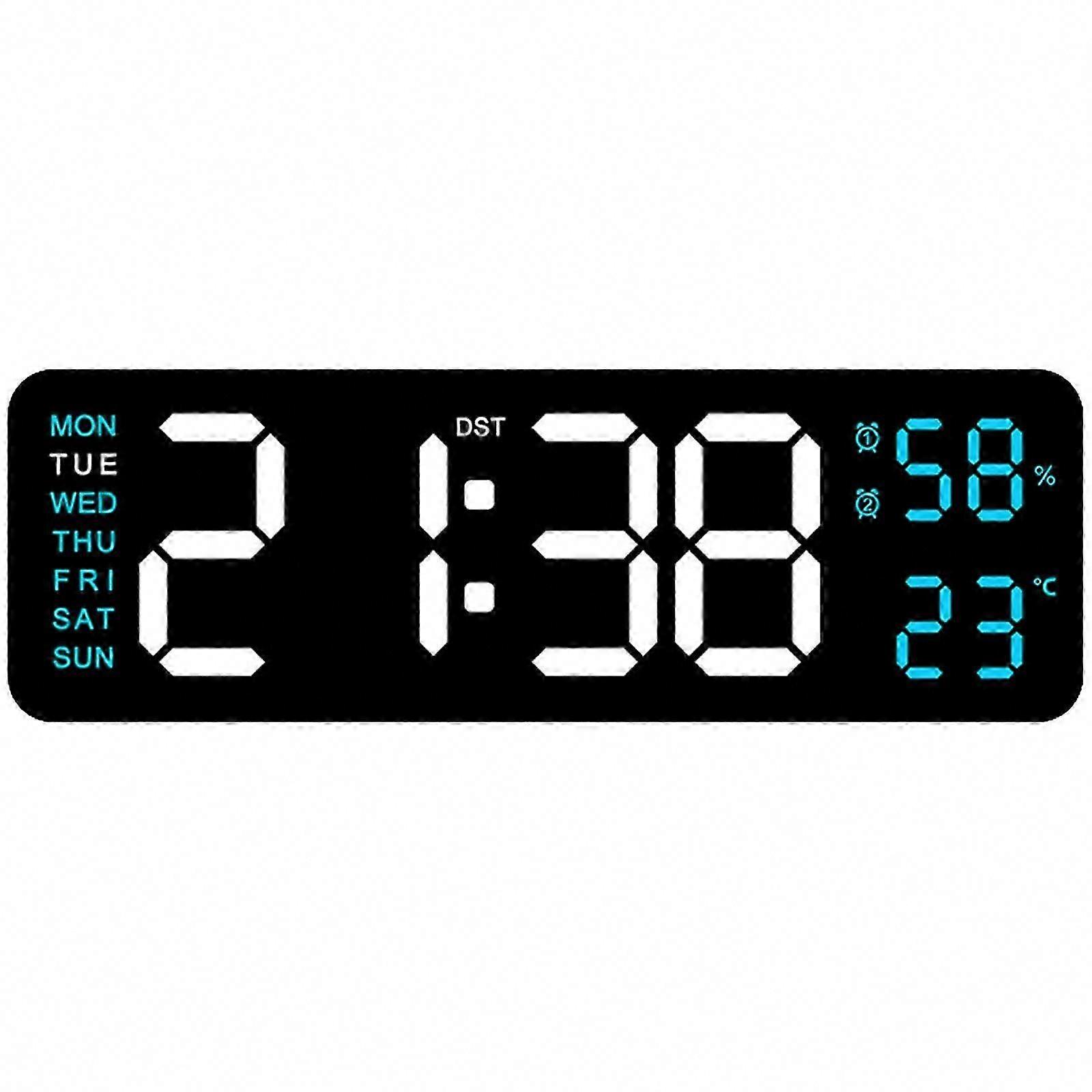 LED Wall Clock with Electronic Timer, Date, Week, Temperature, Humidity, and Alarm