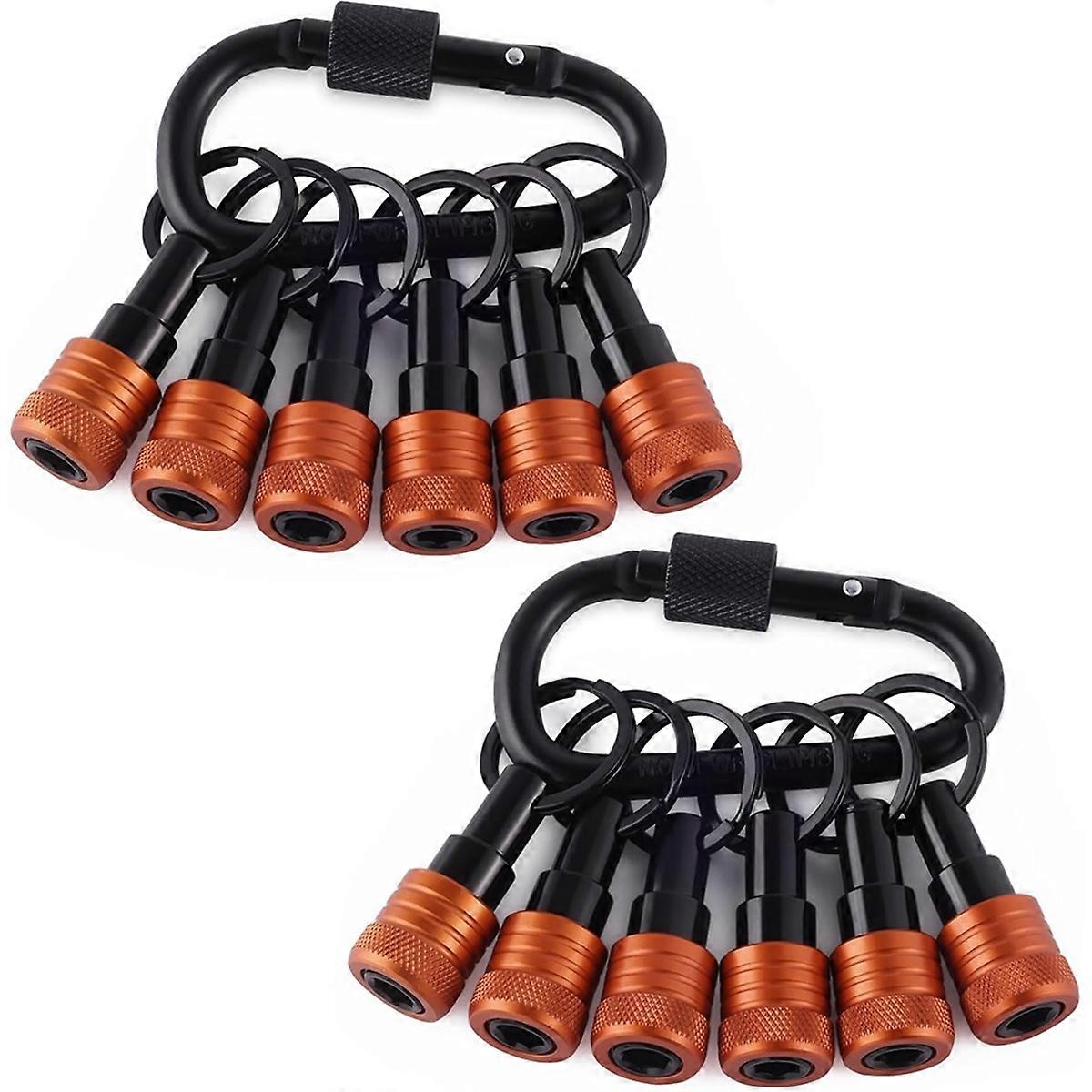 Bit Holder Key Chain with Carabiner 2 Sets, 1/4Inch Socket Hex Shank Bit Holders Keychain for Impact Drills Nut Driver