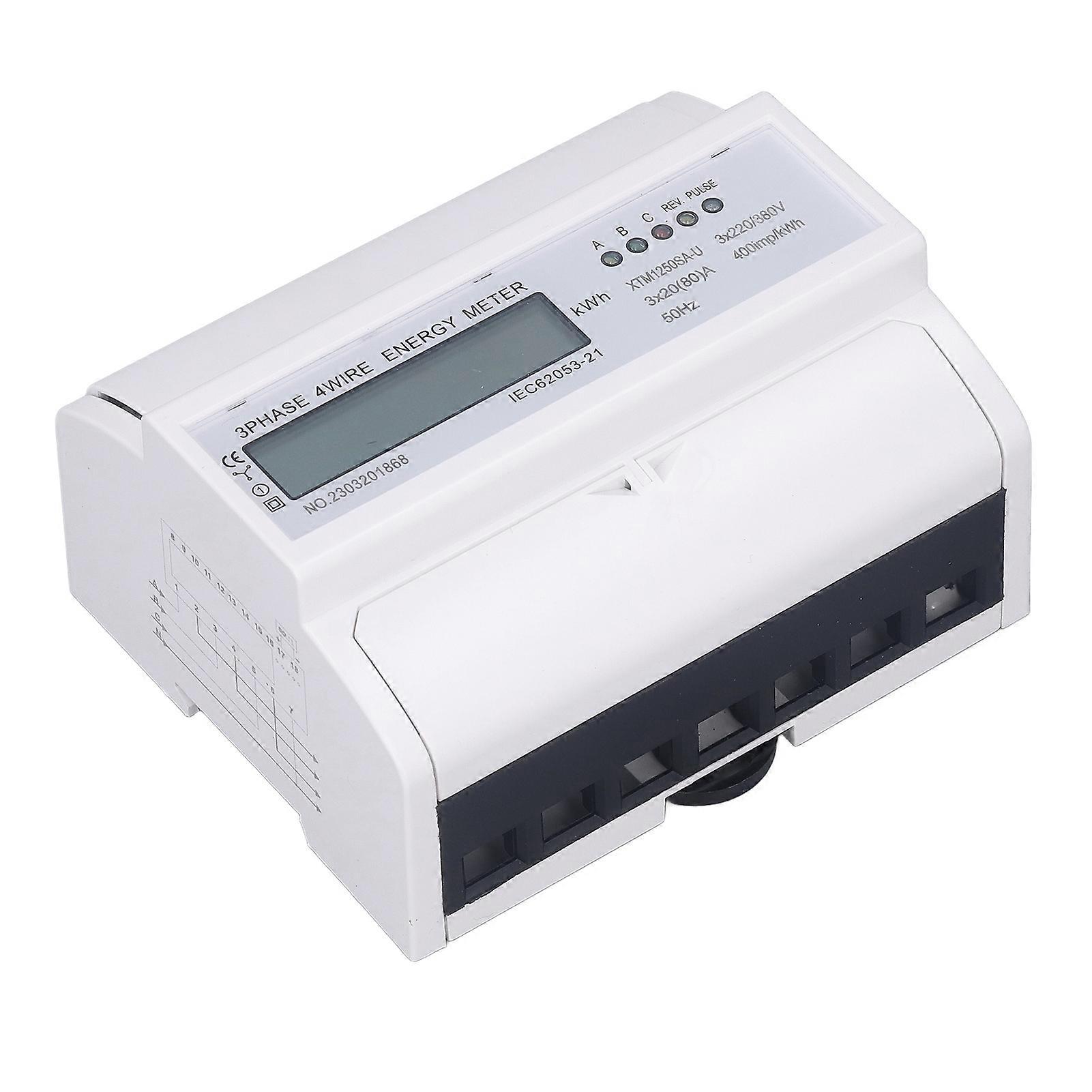 Electric Meter 3 Phase 4 Wire 7P LCD Digital Display DIN Rail Mount Power Monitor 