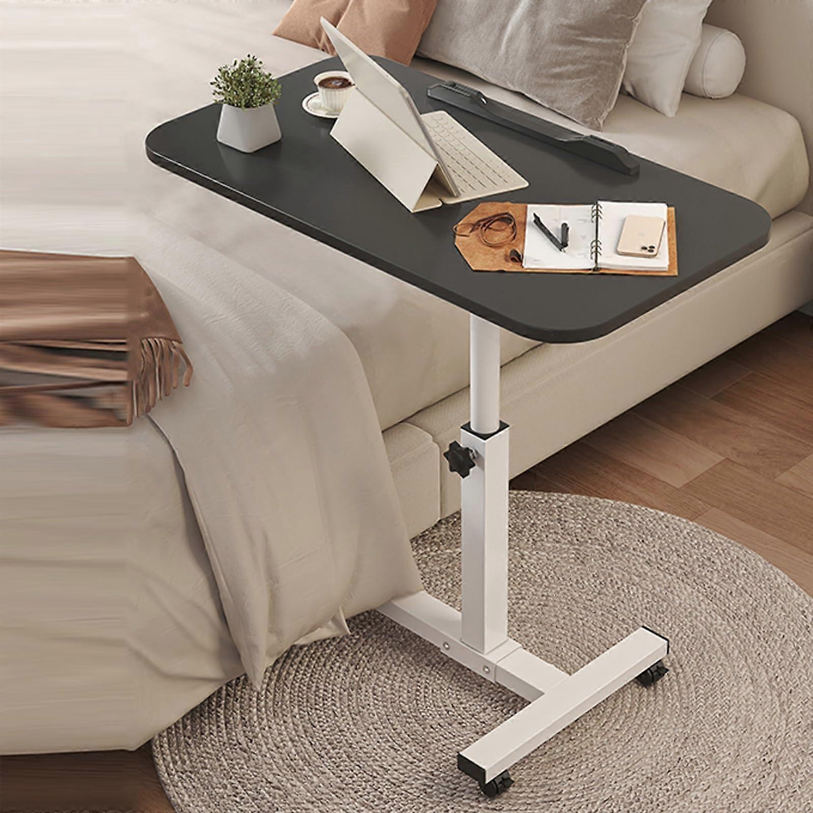 Rolling Standing Desk, HeightAdjustable Bedside Table, Laptop Tray On Wheels, Tilting Workbench, White Table Legs