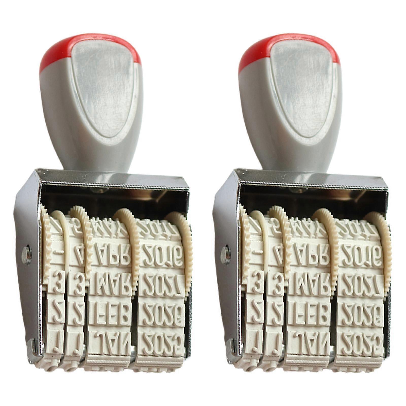 2Pcs Professional Stamper Line Dater Adjustable English Date Roller Stamper For Office Documents Organization Packaging Multicolor