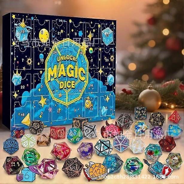 Polyhedral Dice - 24 Pcs Mystery Dice Box, Random Styles Dice & Pins Badges, Bulk DND Dice, Dice Advent Calendar, D&D Gifts, Great for Dungeons and Dr