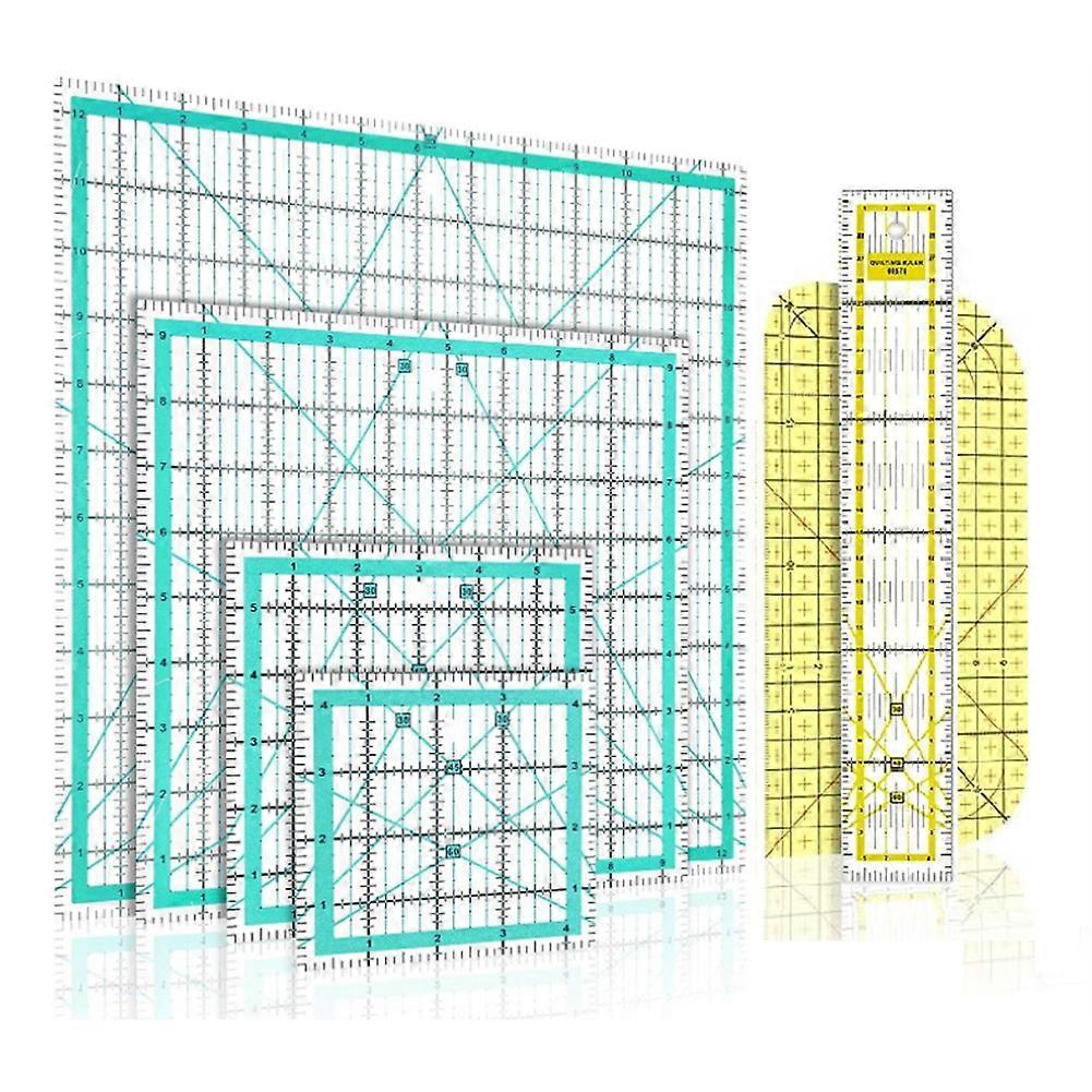 6 Piece Quilting Ruler Square Acrylic Quilting Ruler Fabric Cutting Ruler Clear Mark Acrylic Ruler and Ironing Ruler