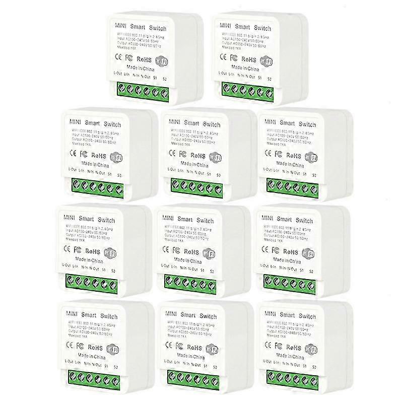 10x 16A Tuya WiFi Smart Switch Module With Power Monitor 2-way Control Mini Switch Breaker Smart Life Work With Alexa Google Alice