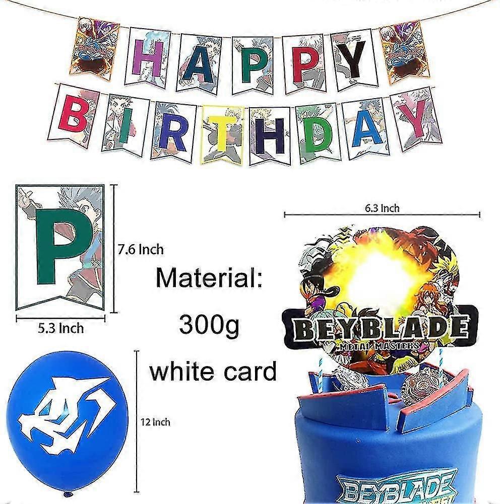 Fournitures de fête d'anniversaire Beyblade, 46Pcs L'ensemble de décoration de fête comprend des fournitures Bannière 24 Cake Topper 20 ballons pour Beyblade sur le thème de la fête d'anniversaire Ki