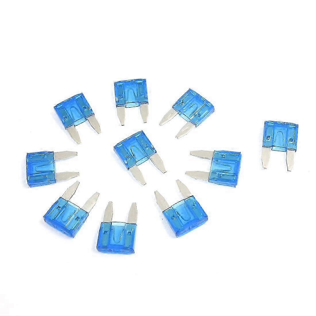 10 x blue ATC mini blade fuse, a flat 15 A fuse for automotive use.