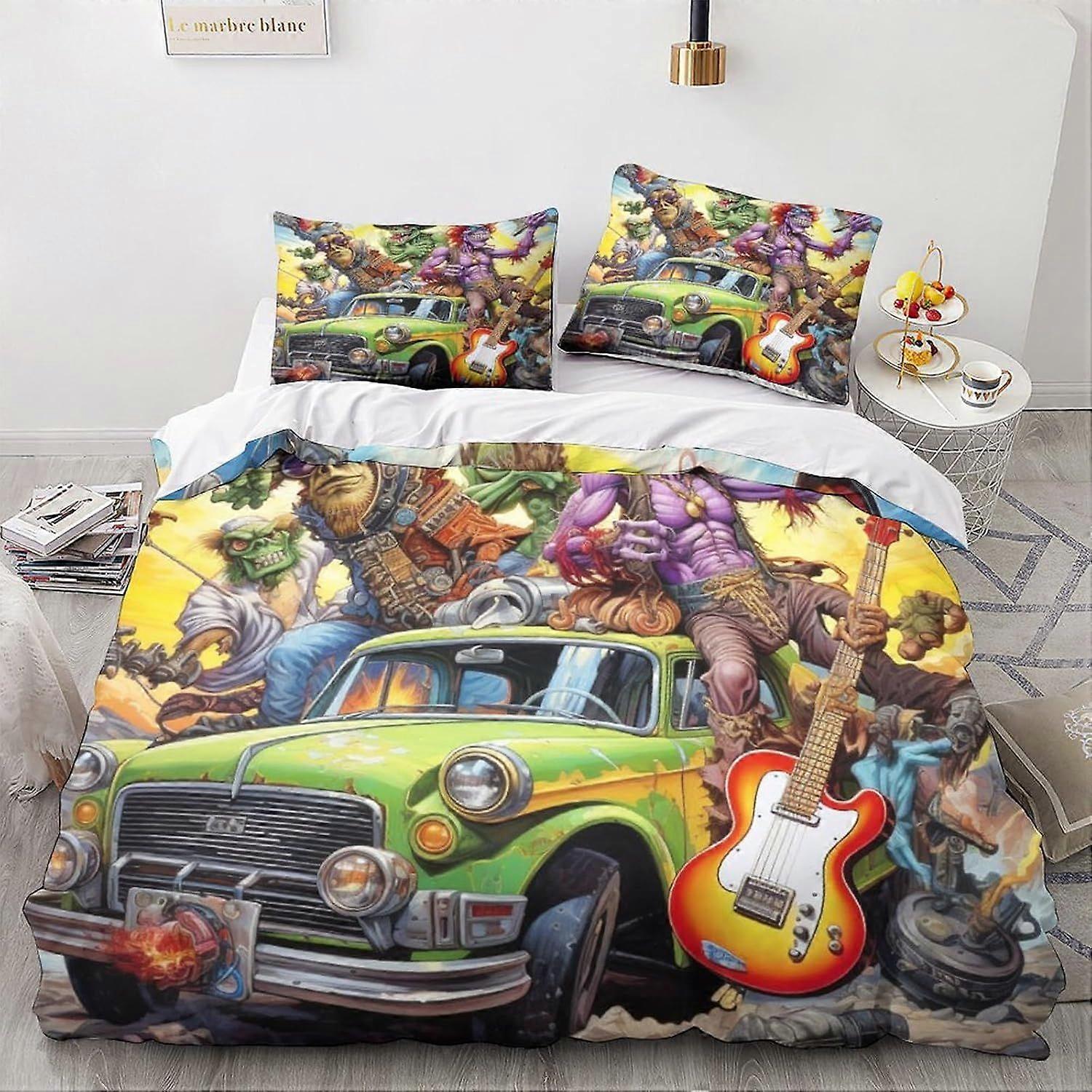 LikeEj الوحوش لحاف غطاء الكرتون موضوع المعزي غطاء 3D خمر سيارة نمط الفراش مجموعة للأطفال هدية ، غطاء لحاف فائقة النعومة ديكور غرفة Bedclothe