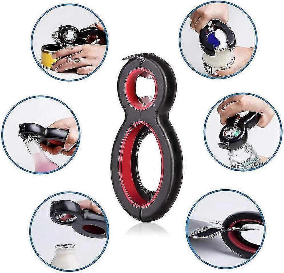 6 In 1 Lid Opener For Screw Jars, Jar Opener Can Opener Bottle Opener With Non-slip Handle Multi-function All Lid Sizes Suitable For Seniors, Arthriti