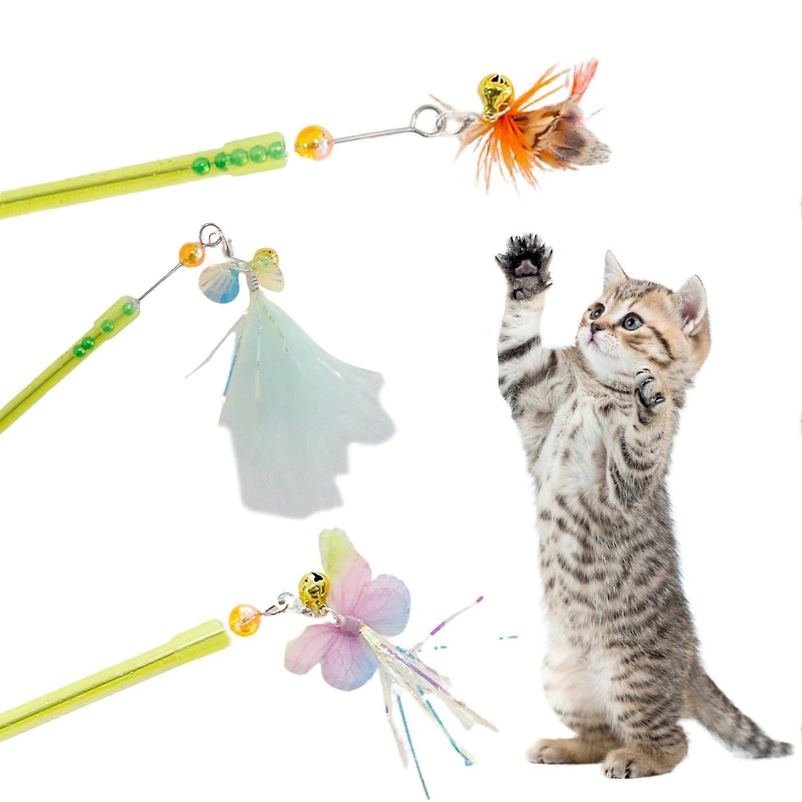 Happy Date 3Pcs Extended Wand Cat Toys, Colorful Interactive Set with Bell, 22" Long - Compatible with cats, kittens, puppies for play & exercise